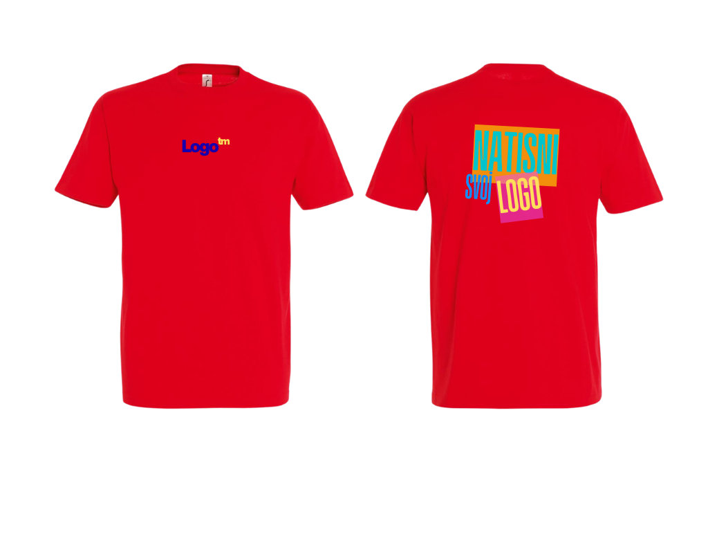 UNI Majica 100 % bombaž – Mali tisk logotipa spredaj+velik zadaj – Personalizirana majica po meri