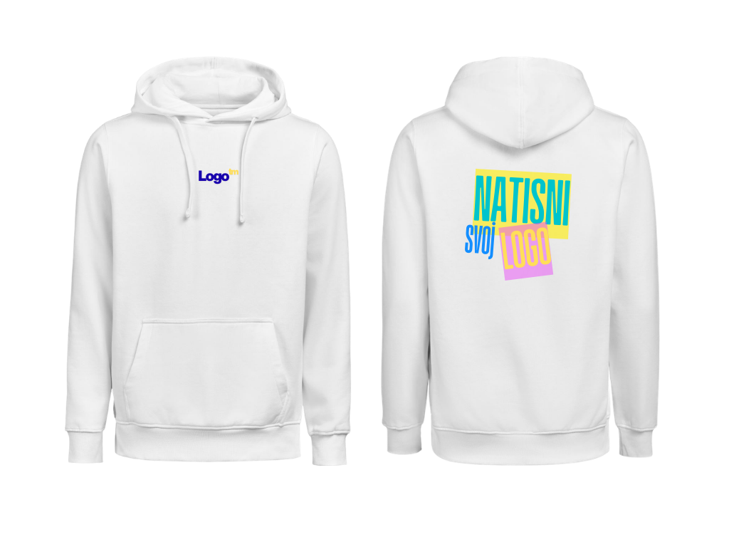 UNI Hoodie – Mali tisk logotipa spredaj + Velik tisk logotipa zadaj – Personaliziran/po meri