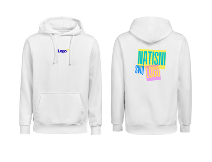 UNI Hoodie – Mali tisk logotipa spredaj + Velik tisk logotipa zadaj – Personaliziran/po meri
