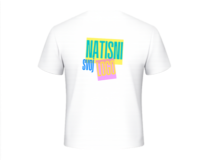 UNI Majica 100 % bombaž – Mali tisk logotipa spredaj+velik zadaj – Personalizirana majica po meri