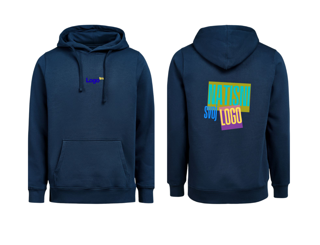 UNI Hoodie – Mali tisk logotipa spredaj + Velik tisk logotipa zadaj – Personaliziran/po meri
