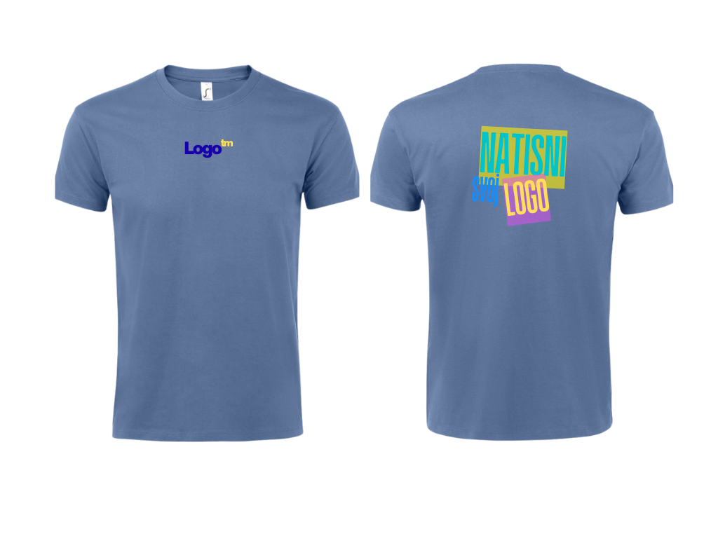 UNI Majica 100 % bombaž – Mali tisk logotipa spredaj+velik zadaj – Personalizirana majica po meri