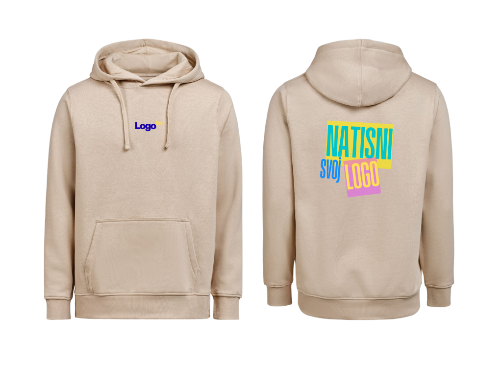 UNI Hoodie – Mali tisk logotipa spredaj + Velik tisk logotipa zadaj – Personaliziran/po meri