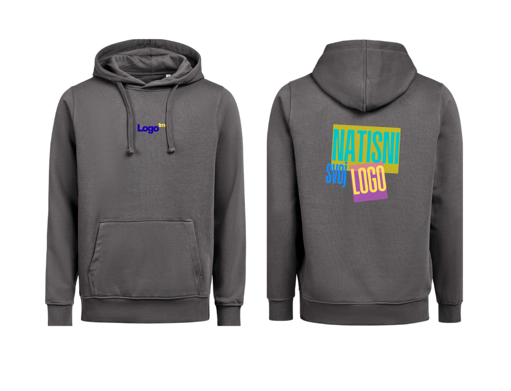 UNI Hoodie – Mali tisk logotipa spredaj + Velik tisk logotipa zadaj – Personaliziran/po meri