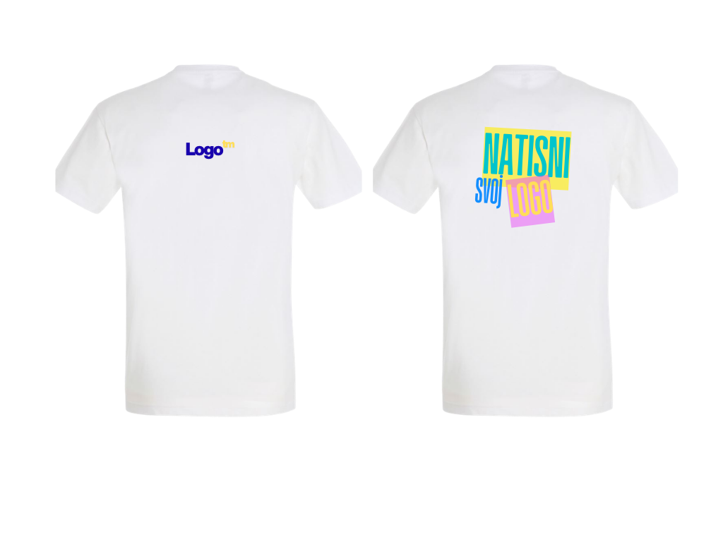 UNI Majica 100 % bombaž – Mali tisk logotipa spredaj+velik zadaj – Personalizirana majica po meri