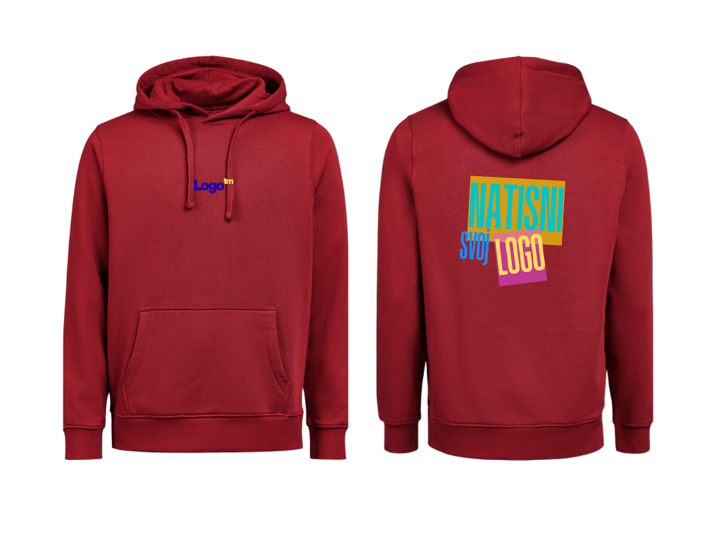 UNI Hoodie – Mali tisk logotipa spredaj + Velik tisk logotipa zadaj – Personaliziran/po meri