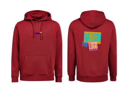UNI Hoodie – Mali tisk logotipa spredaj + Velik tisk logotipa zadaj – Personaliziran/po meri