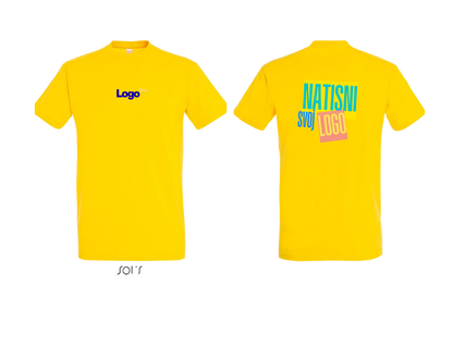 UNI Majica 100 % bombaž – Mali tisk logotipa spredaj+velik zadaj – Personalizirana majica po meri