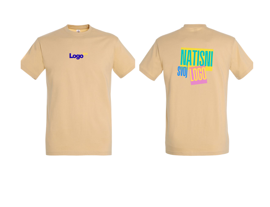 UNI Majica 100 % bombaž – Mali tisk logotipa spredaj+velik zadaj – Personalizirana majica po meri