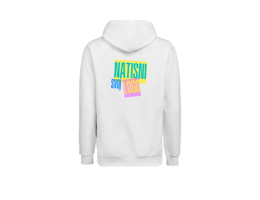 UNI Hoodie – Mali tisk logotipa spredaj + Velik tisk logotipa zadaj – Personaliziran/po meri